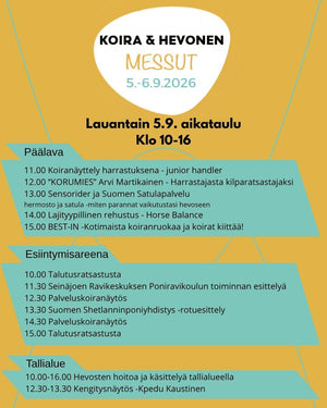 Olemme mukana Koira & Hevonen messuilla Seinäjoella 5.9-6.9